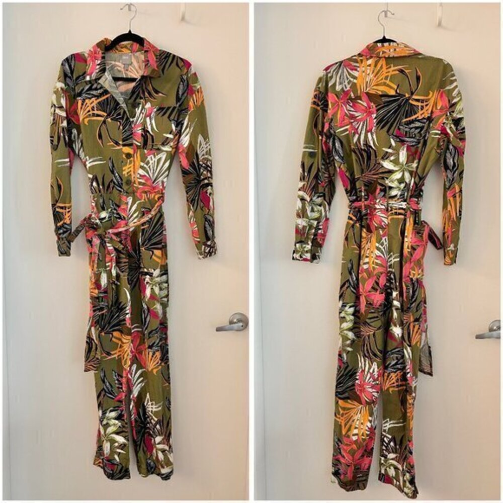 ASOS Long Sleeve Utility Tropical Print Jumpsuit Size 6 - Picture 1 of 6
